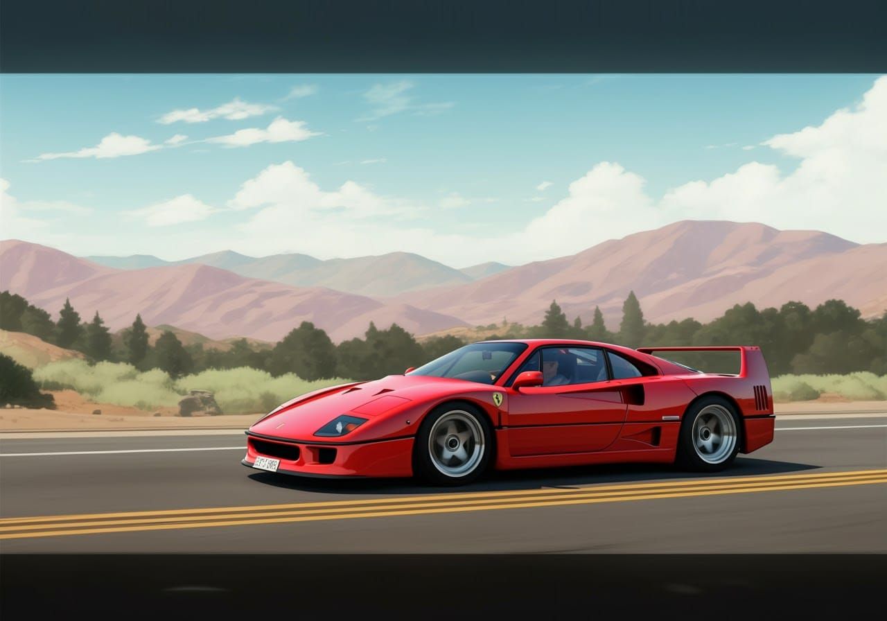 Ferrari F40 Races Down California Highway in Anime Style