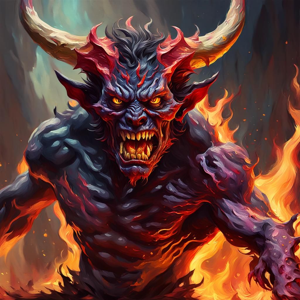 Dark Fantasy Demon Emerging, Oil Painting Style