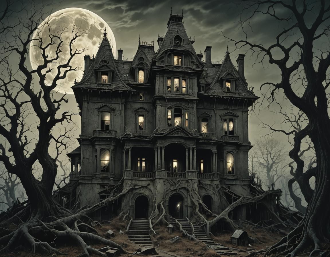 Eerie Haunted Mansion in Dark Fantasy Style