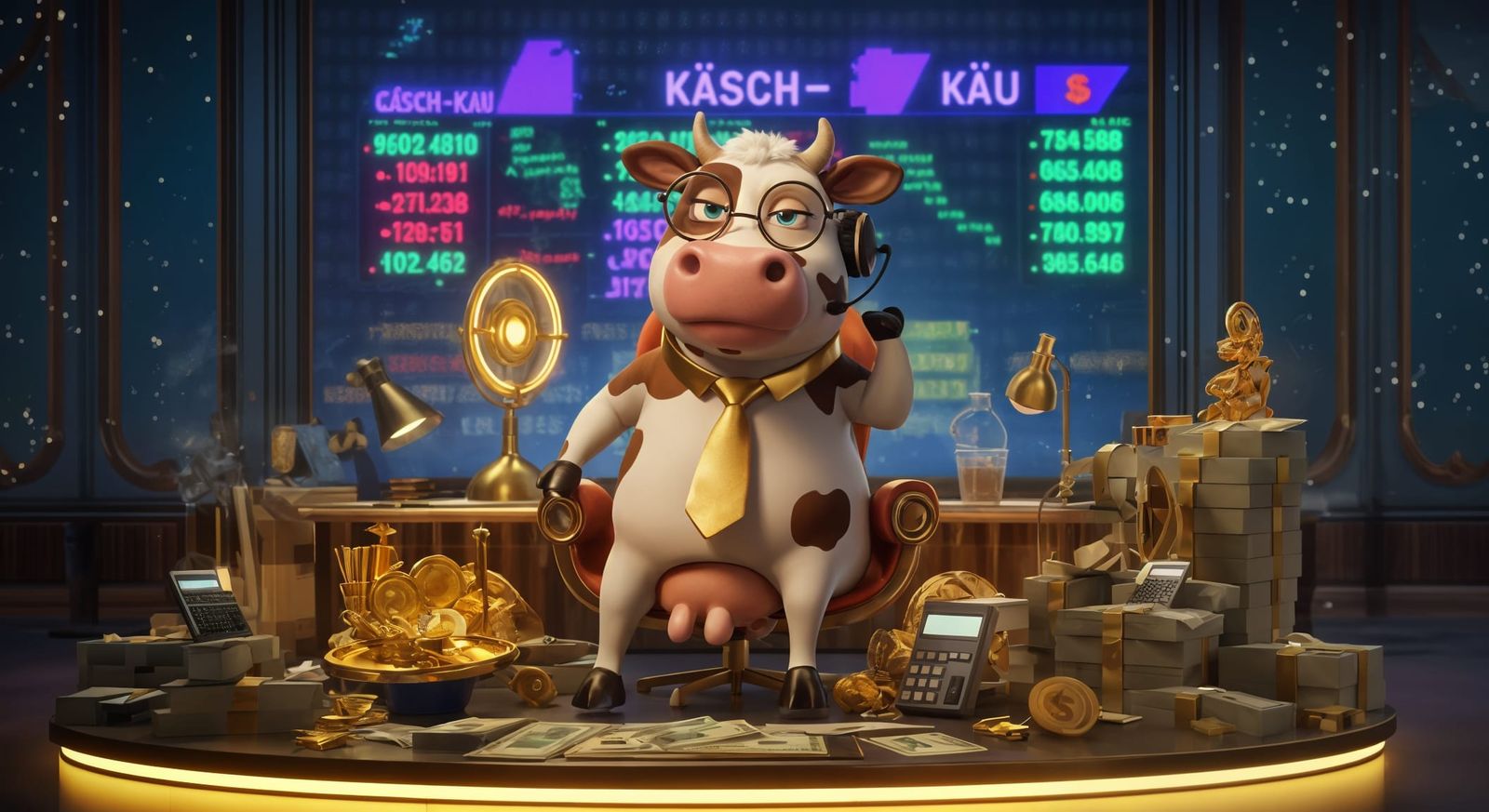 Pixar-Style Cow CEO in Modern Office