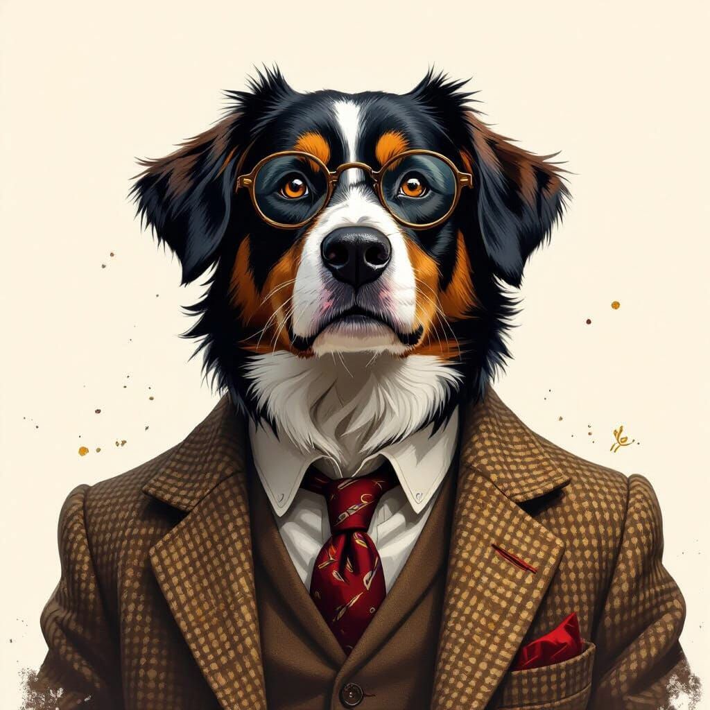 Wise Dog Teacher in Tweed Jacket with Spectacles