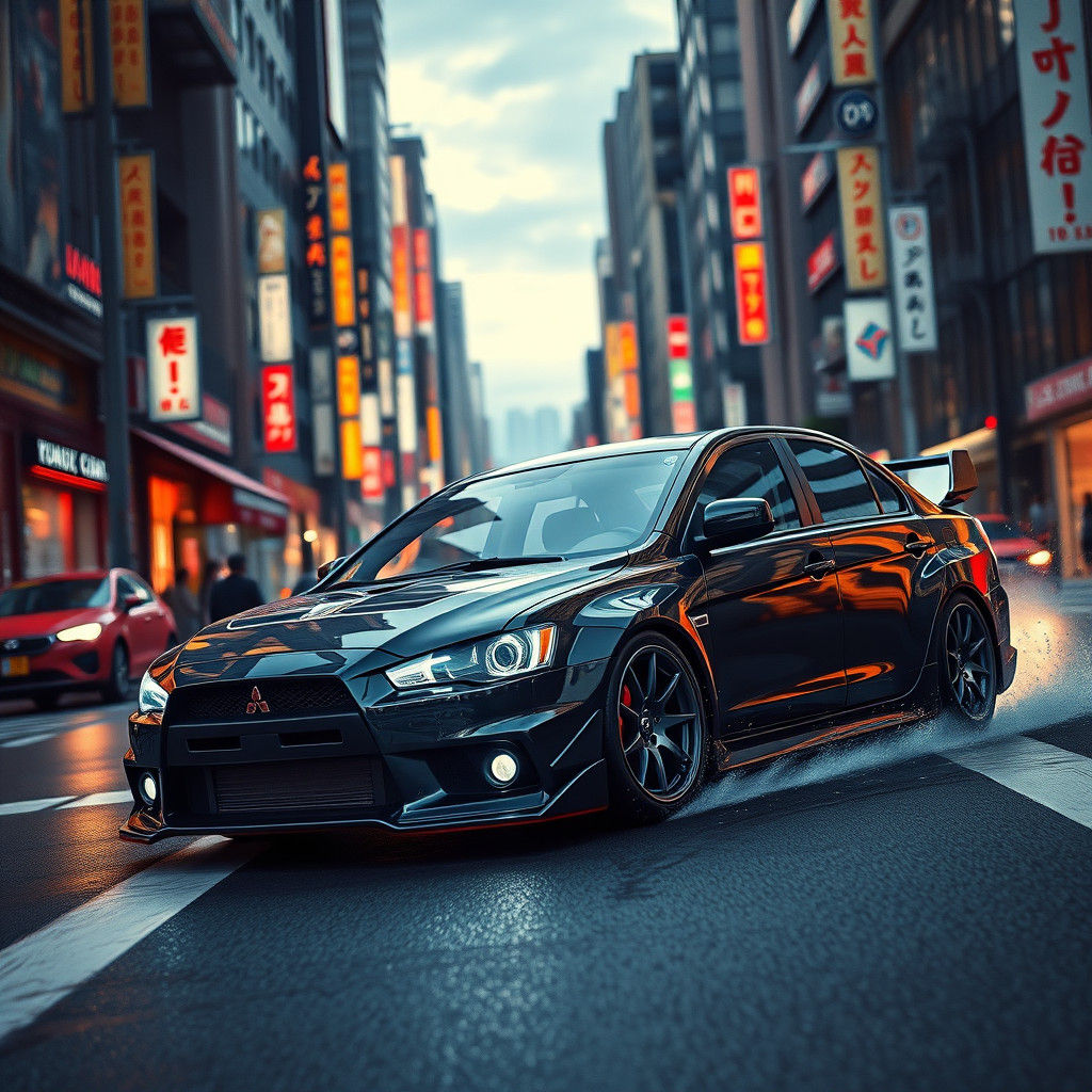 Mitsubishi Lancer Evolution IX Skidding in Tokyo
