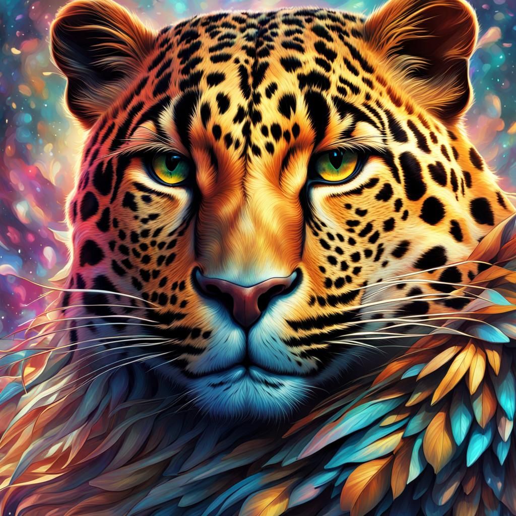 Psychedelic Leopard Pidgey: Holographic Astral Illustration