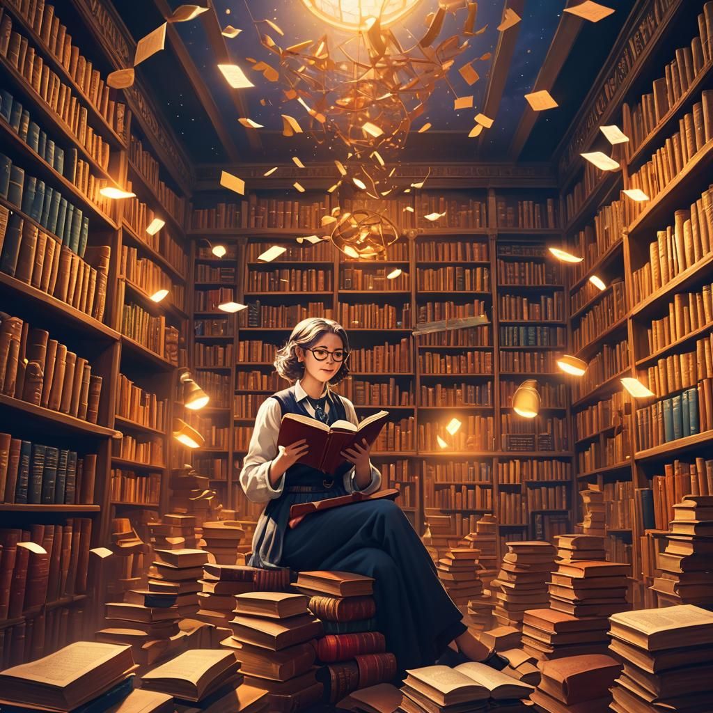 Mystical Librarian in Whimsical Fantasy Library Concept Art