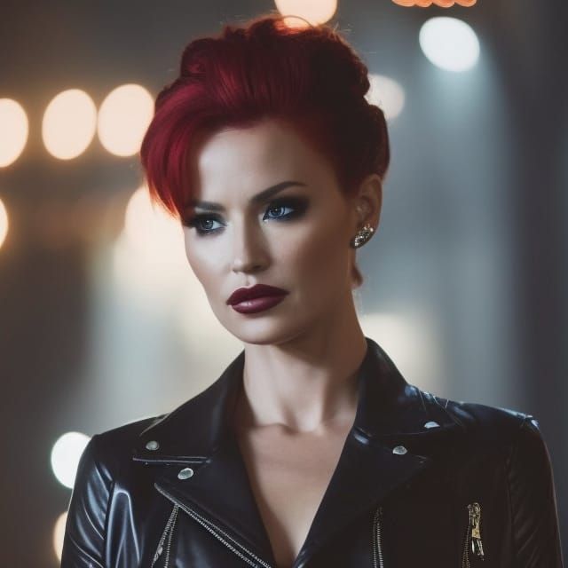 Beautiful Redhead in Leather Jacket, Royo Style