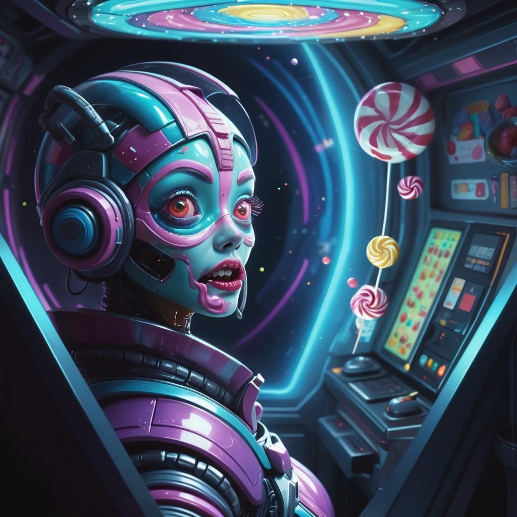 Candy Art Sci-Fi Scene: Hyperrealistic Digital Illustration