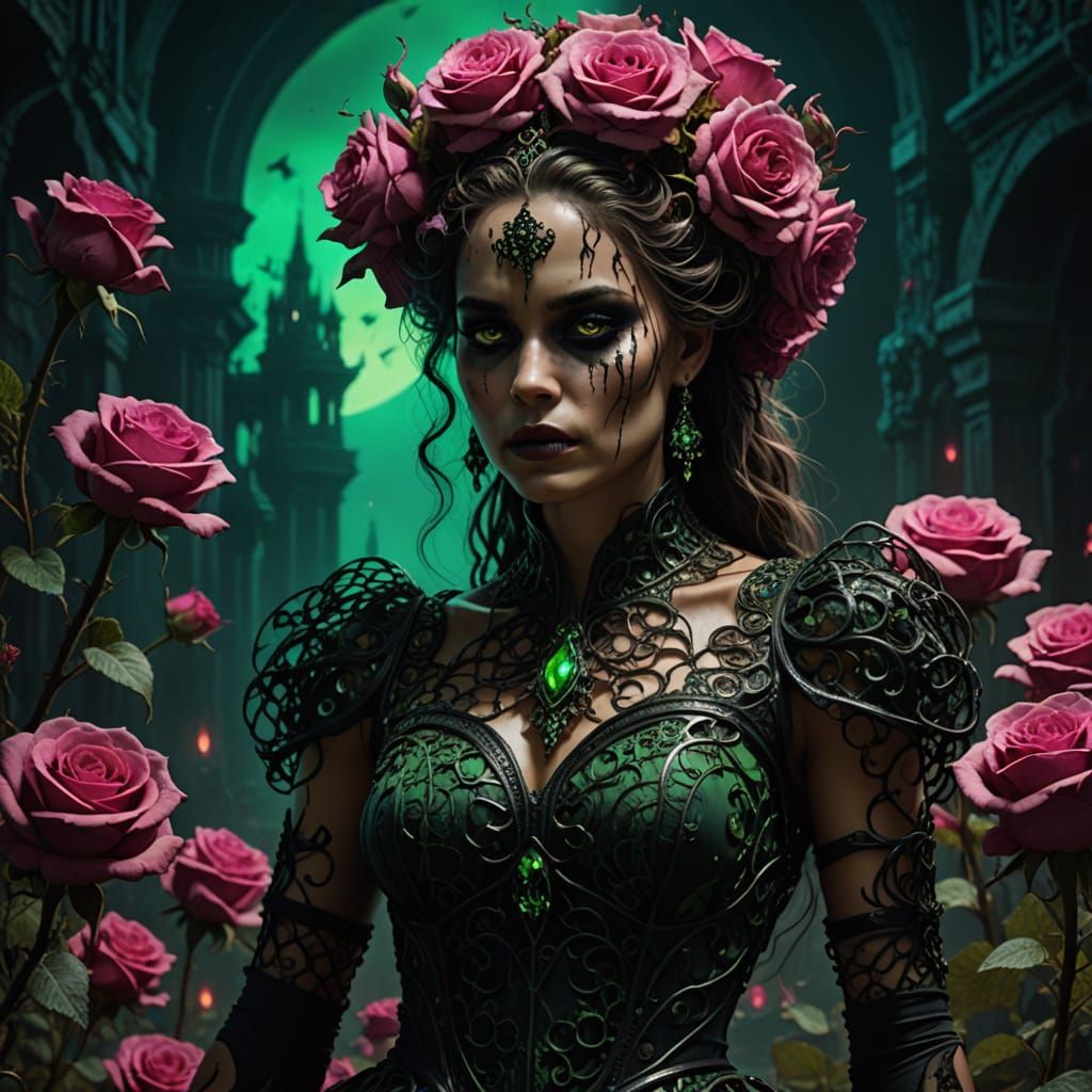 Dark Fantasy Filigree Maiden in Horror Scene