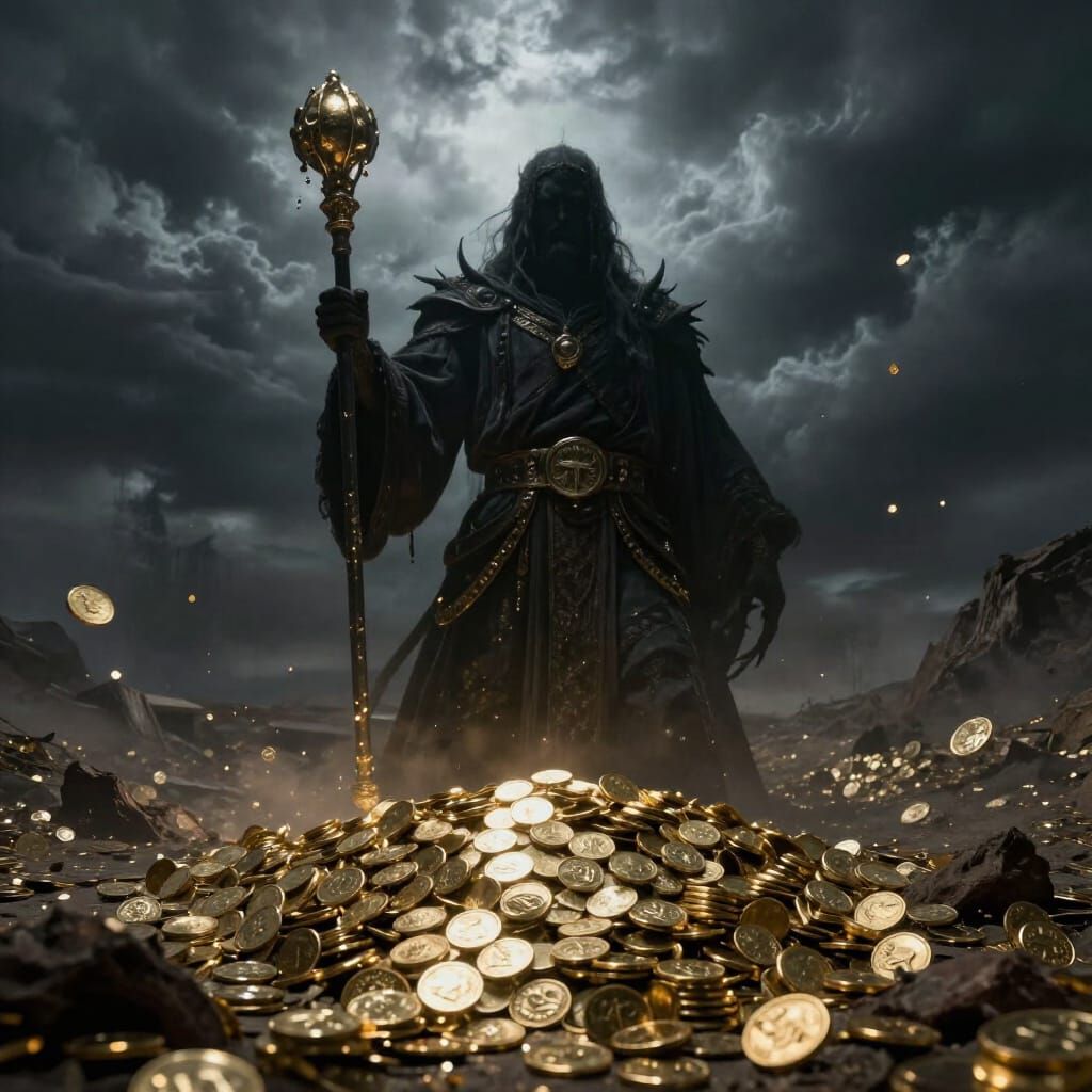Colossal Shadow Figure of Avarice with Coin Scepter