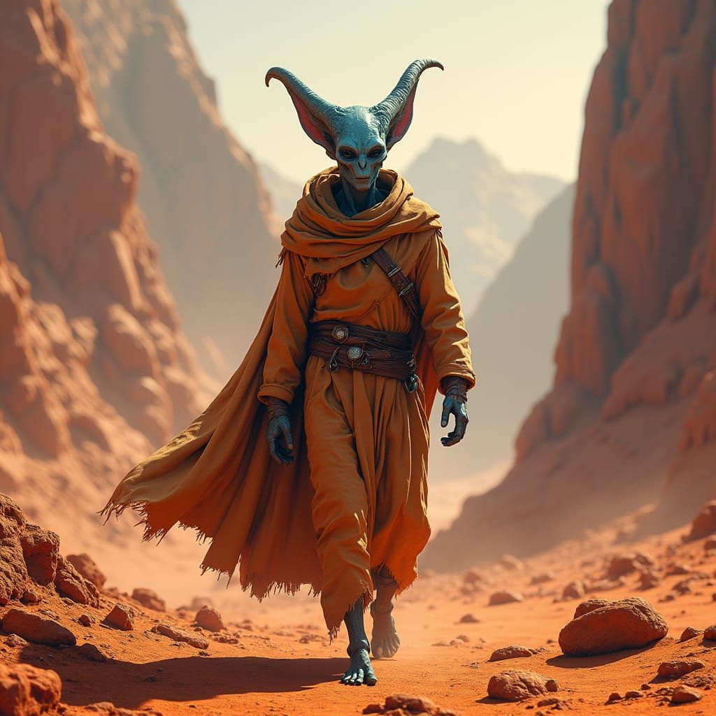 Alien Walks on Mars in Matte Painting Style