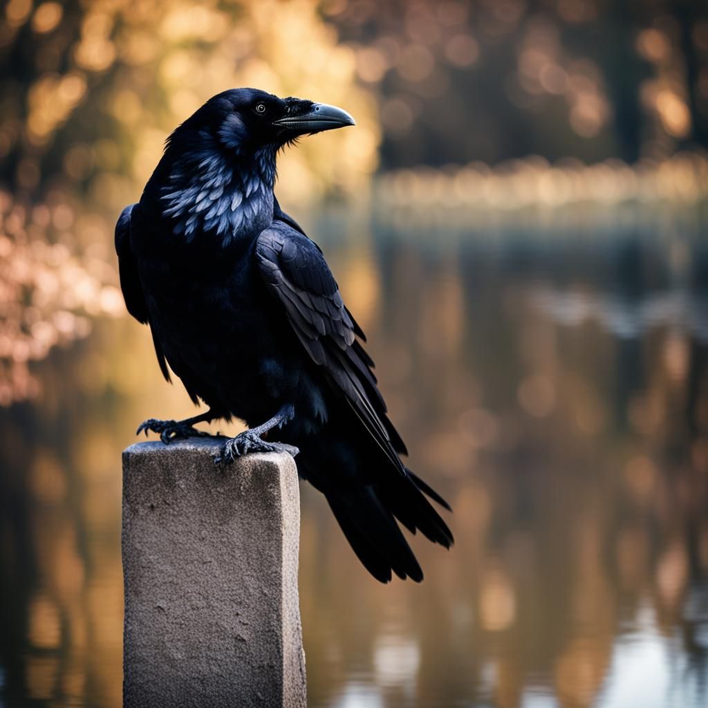 Gothic Raven by River: Professional Photography