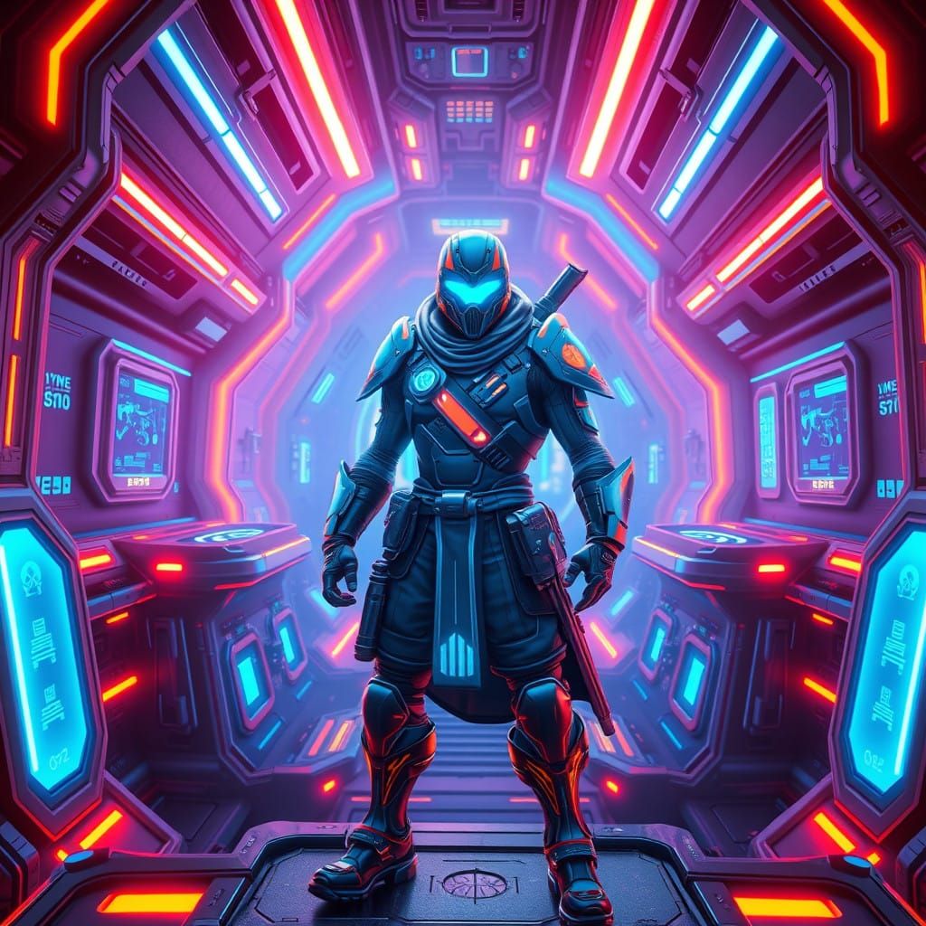 Future Tech Space Warrior in Neon-Lit Futurism