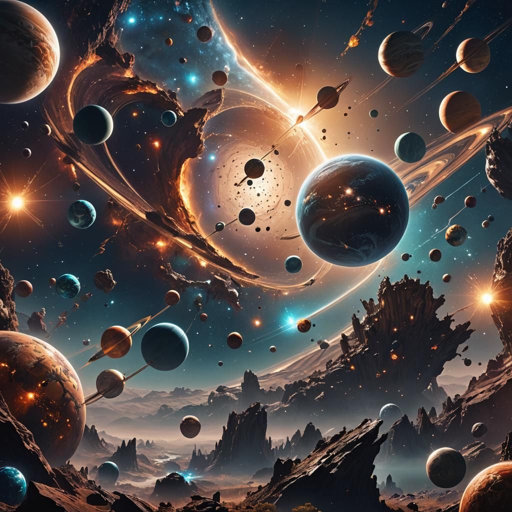 Cosmic View: Planets and Stars in Detailed Digital Painting