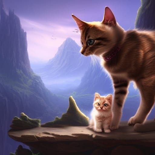 Puppy and Kitten in Detailed Matte Painting