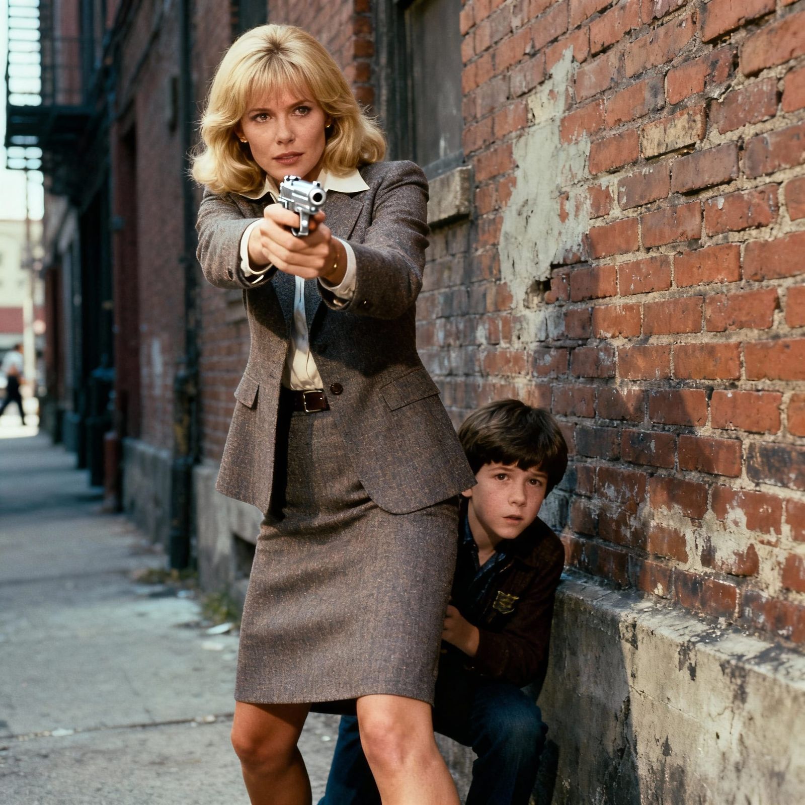 70s TV Show Still: Woman Protects Boy with Gun