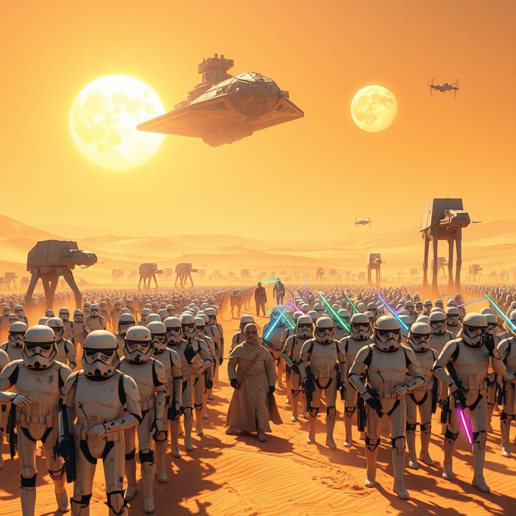 Epic Desert Battle Scene in Twin-Sunlight