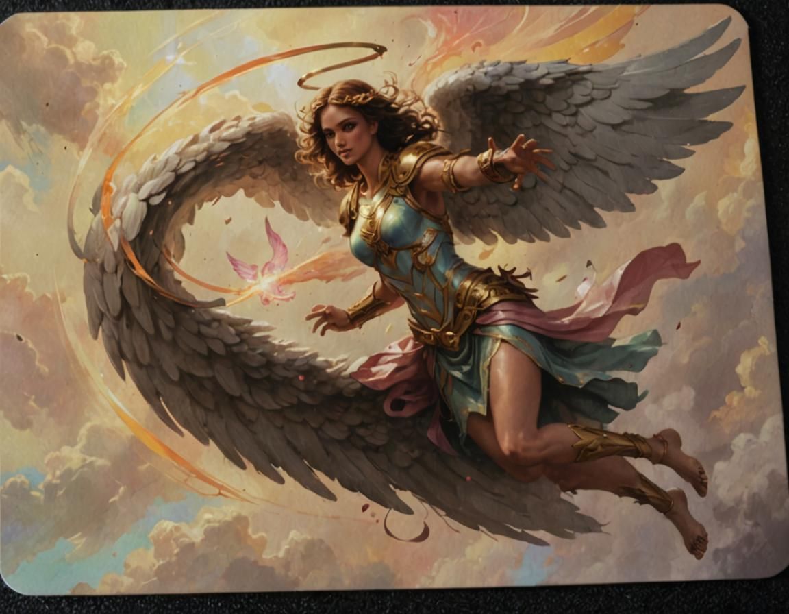 Colorful Angel Defeats Cancer: Fantasy Card Art