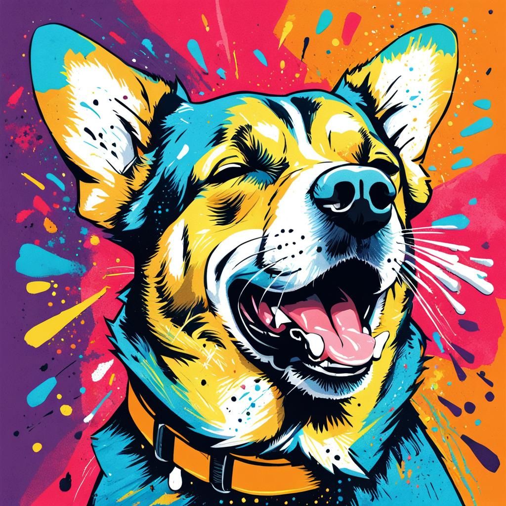 Cute Dog Mid-Sneeze: Pop Art Illustration
