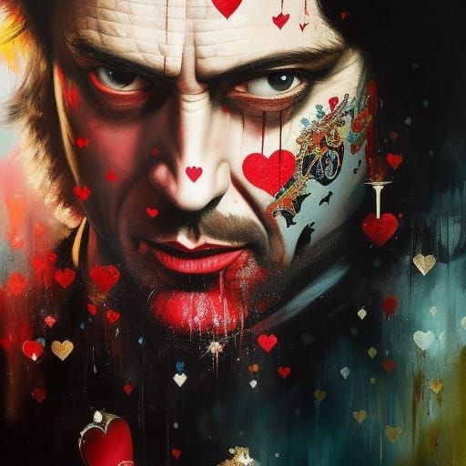Victorian King of Hearts Portrait with Graffiti Art