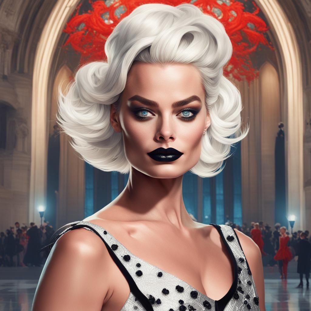 margot robbie in a cruella de vil look at the met gala