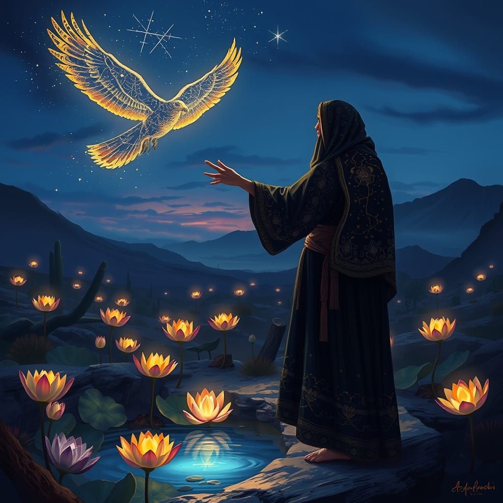 Tuareg Nomad Reaches for Starlight Falcon