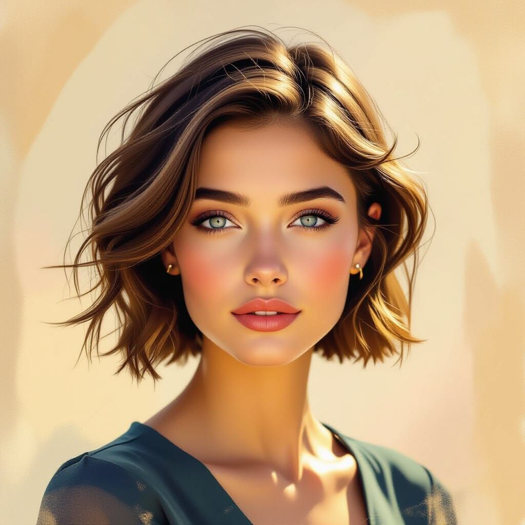 A stunning, high-resolution portrait of a young woman with s...