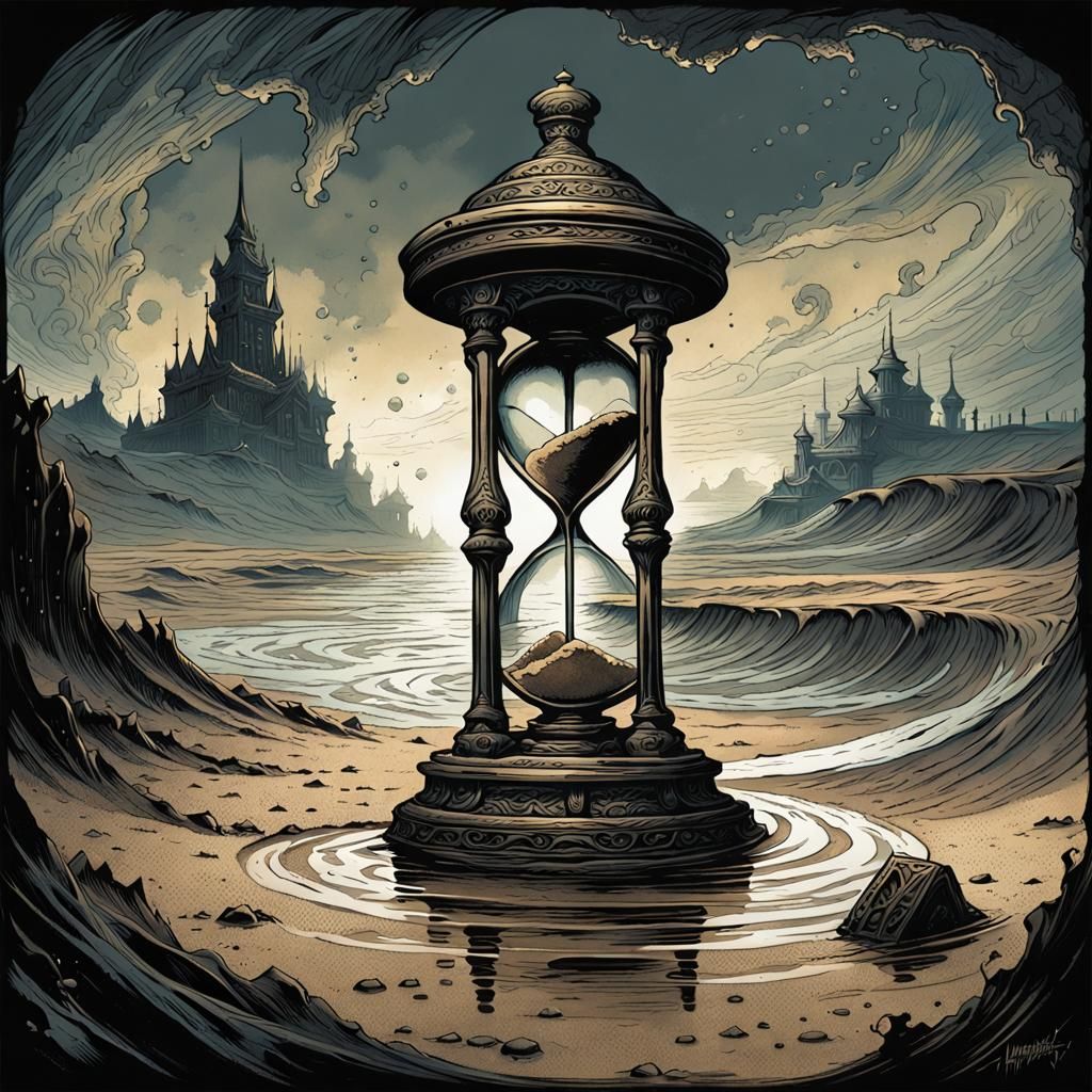 Ghastly Hourglass with Swirling Sand in Comic Art Style