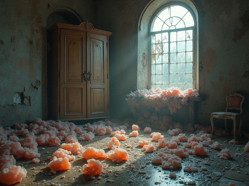 Surreal Molten Glass Figures in Ruinous Room