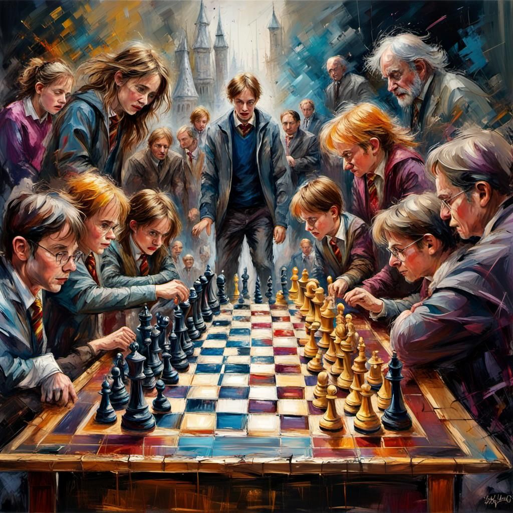 Epic Harry Potter Chess Game in Tachisme Style