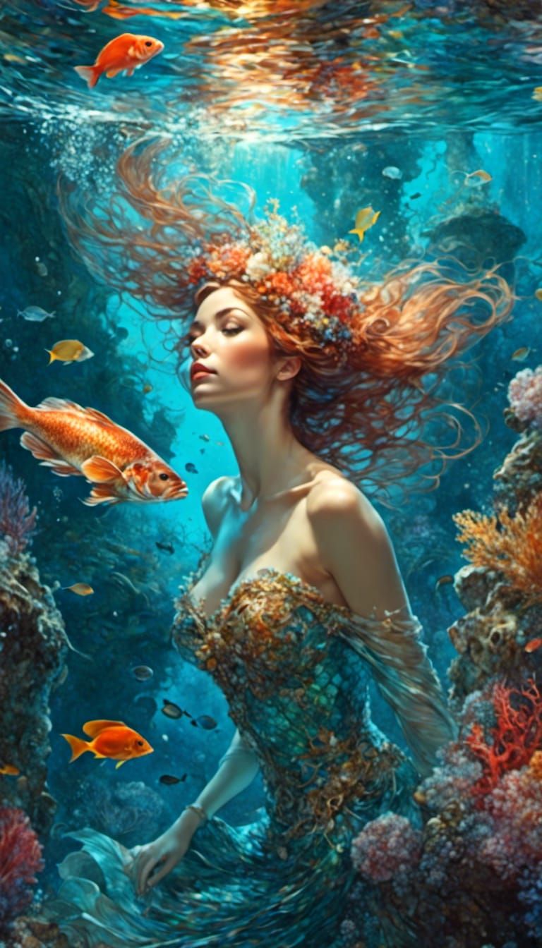 Mermaid in Coral Reef: Detailed 3D Digital Art