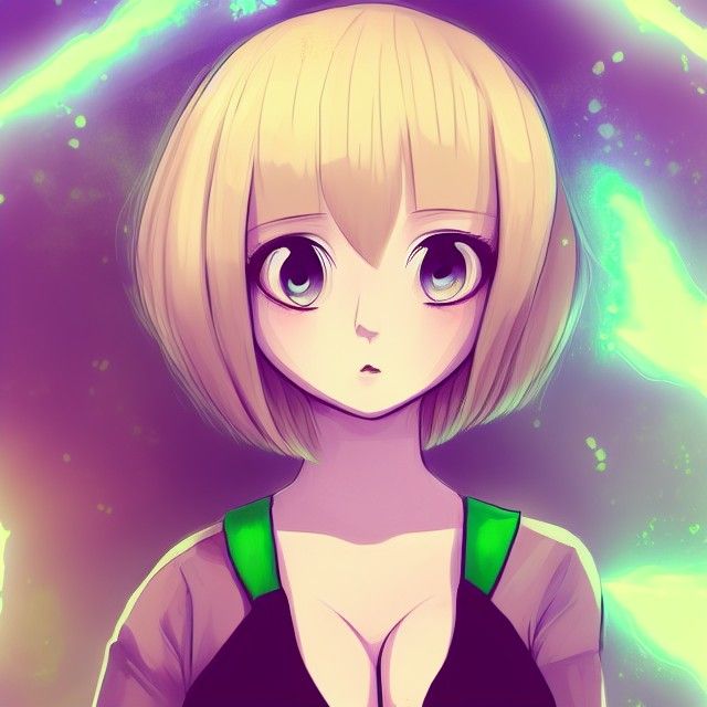 Anime Girl Mage with Emerald Eyes in Cell Shading