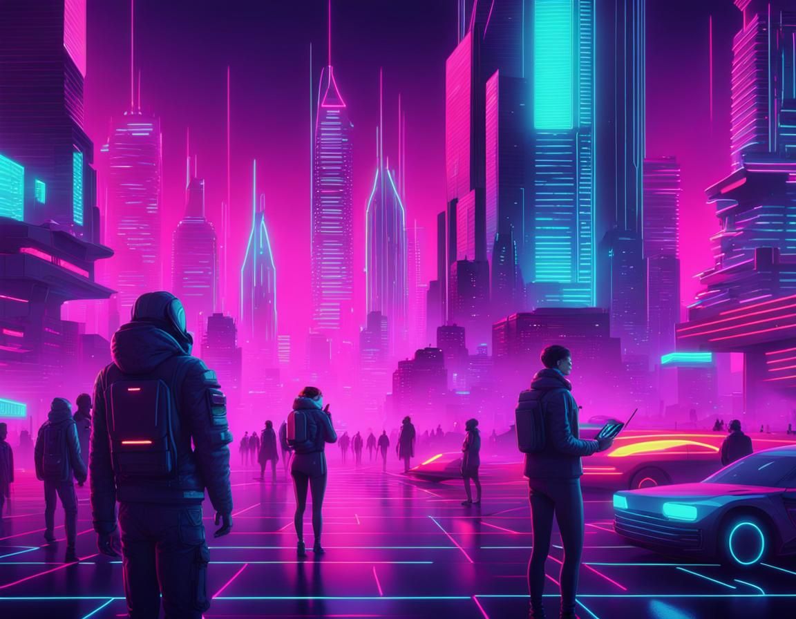 Neon Retro Futuristic Cityscape in Synthwave Style