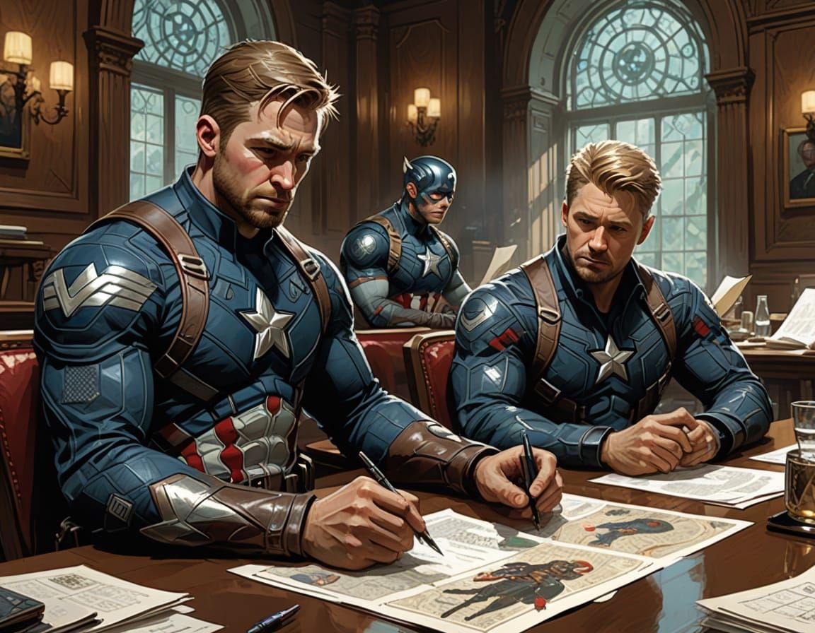 Captain America and Hawkeye in Conference