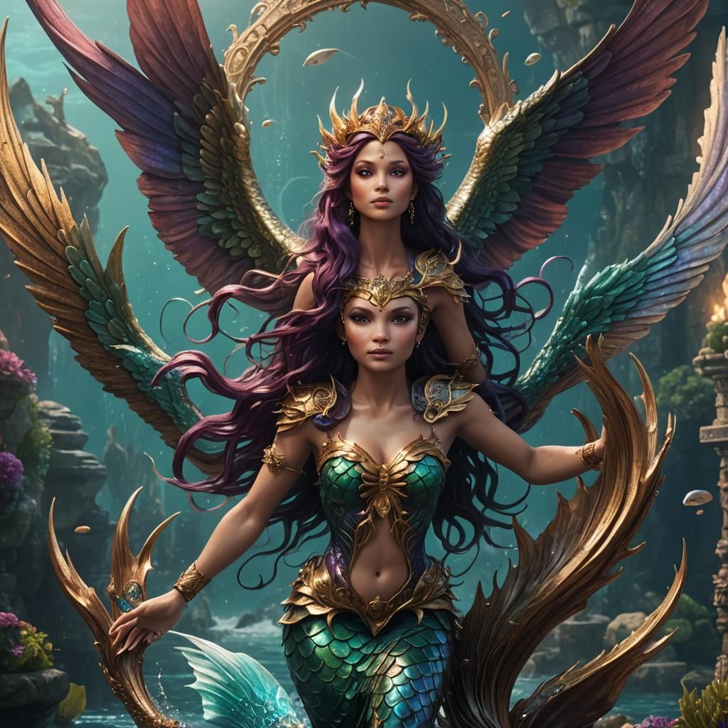 Winged Siren Mermaid in Detailed Fantasy Art