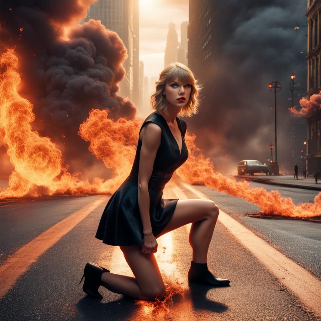 Dramatic Matte Painting of Woman in Fiery Scene