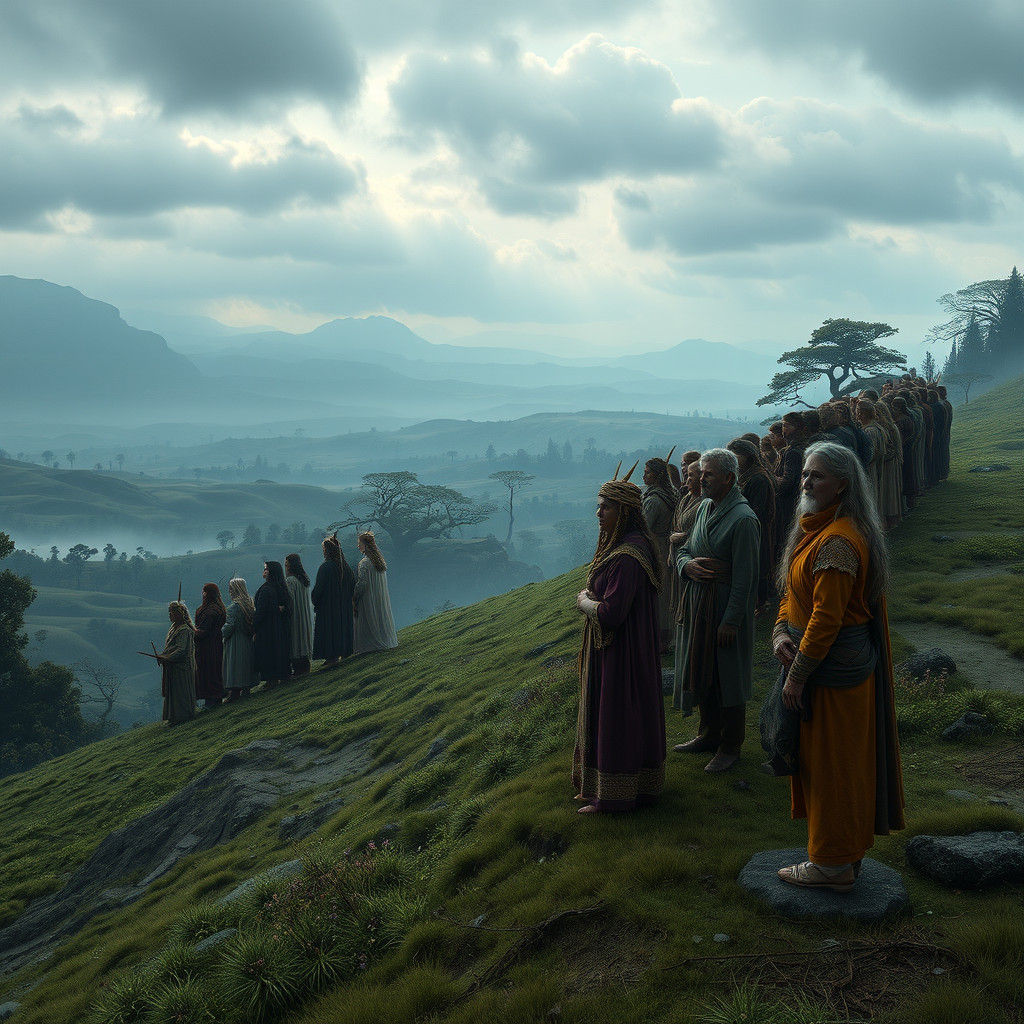 Diverse Humans in Fantasy Landscape Matte Painting