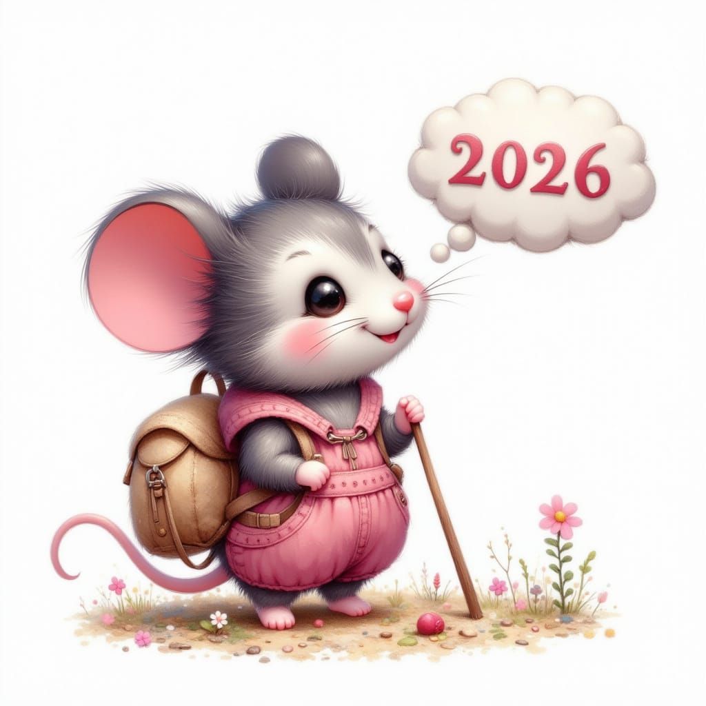 Adorable Mouse Character Looks Eagerly Ahead