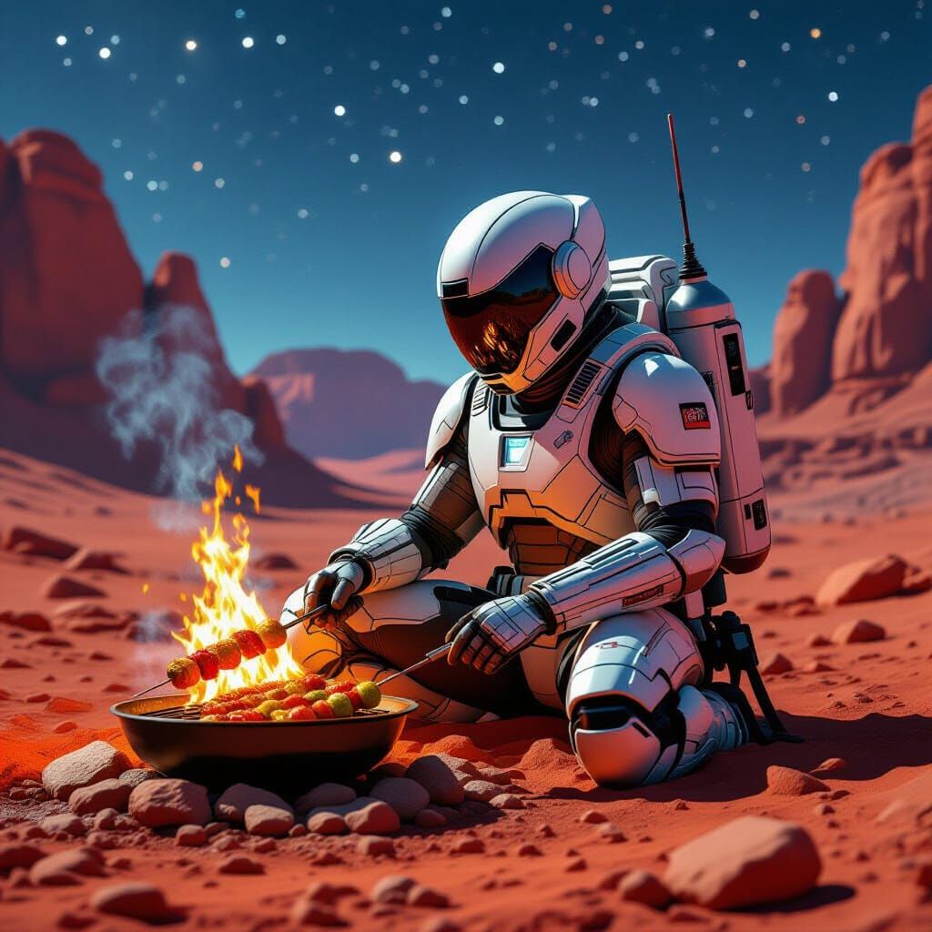 Space Ranger Grilling on Mars, Cinematic Lighting