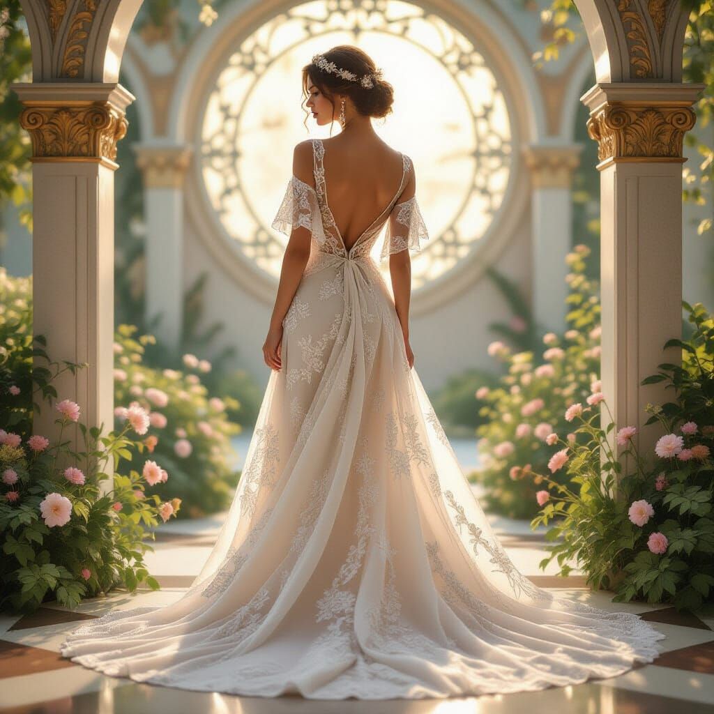 Woman in Lace Gown: Art Nouveau Style