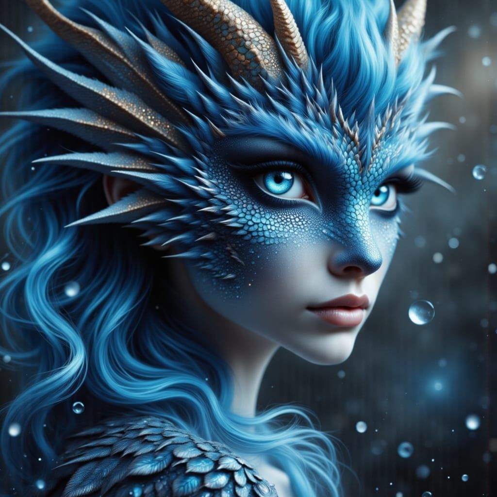 Blue Dragon Woman with Silver Scales