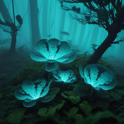 Bioluminescent Mold in Dark Forest Illustration