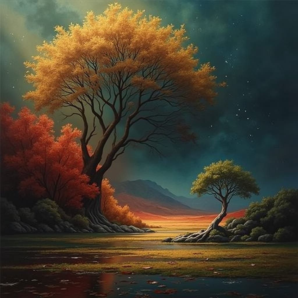 Vibrant Botanic Landscape with Golden Trees