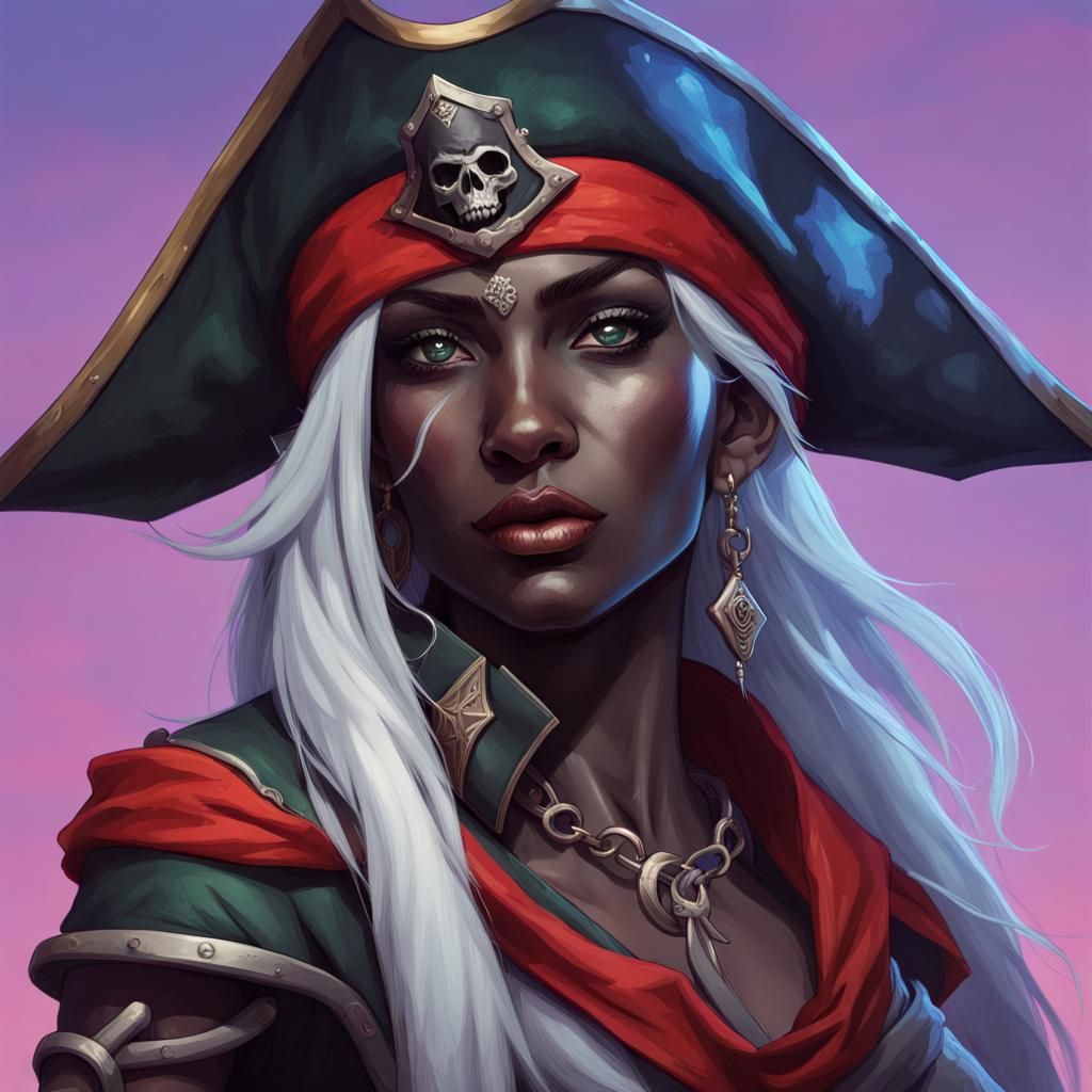 Drow Elf Pirate Captain in Dungeons and Dragons Style