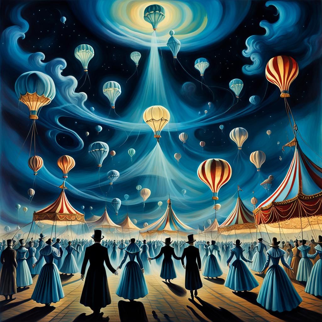 Surreal Dreamlike Parade Across Starless Night