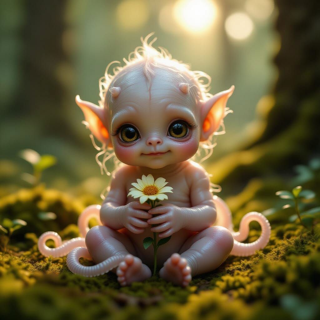Hyperrealistic Baby Monster in Golden Light