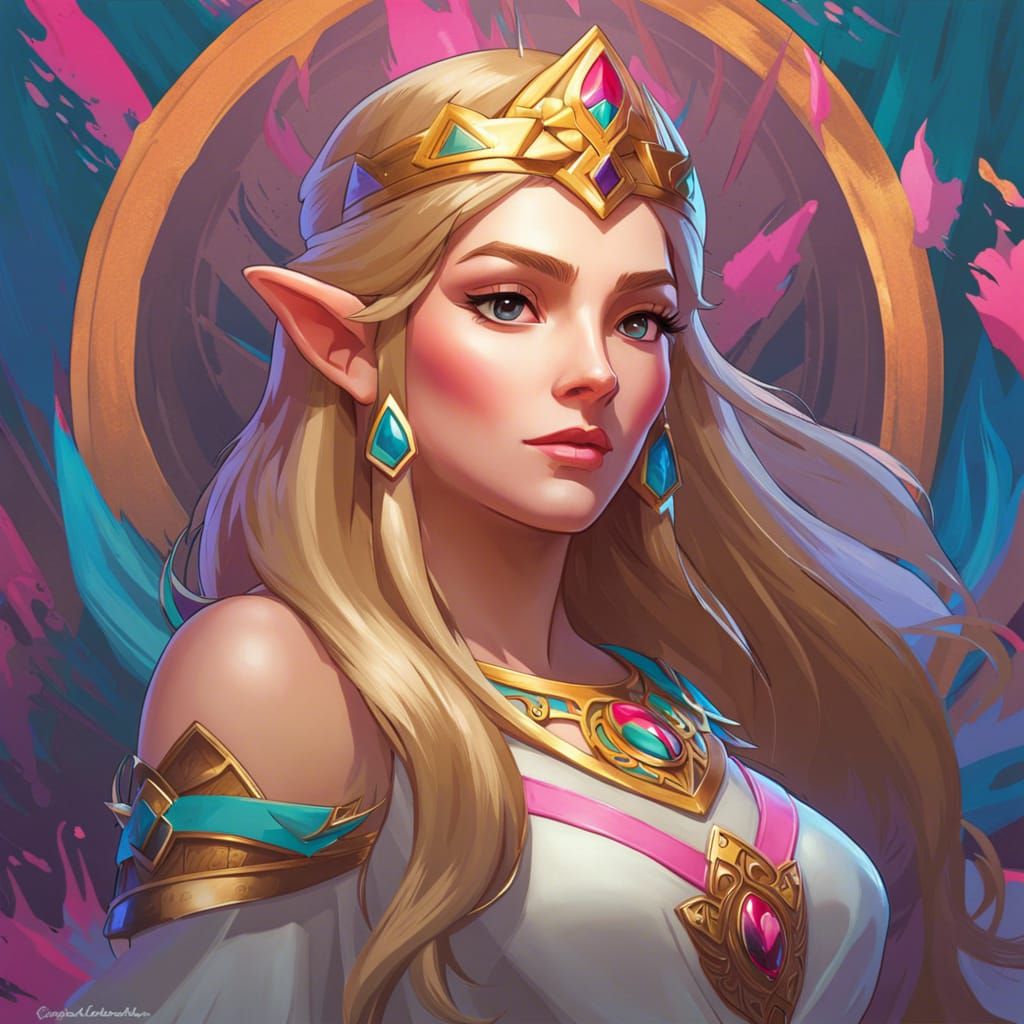 Princess Zelda Portrait in Hand-Drawn Style