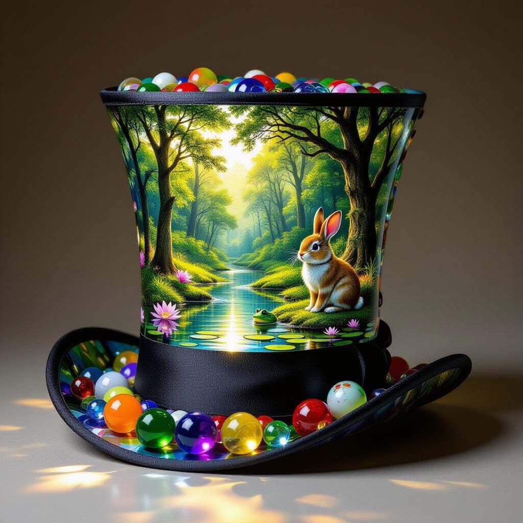 Top Hat Made of Marbles Reflecting Nature Scenes