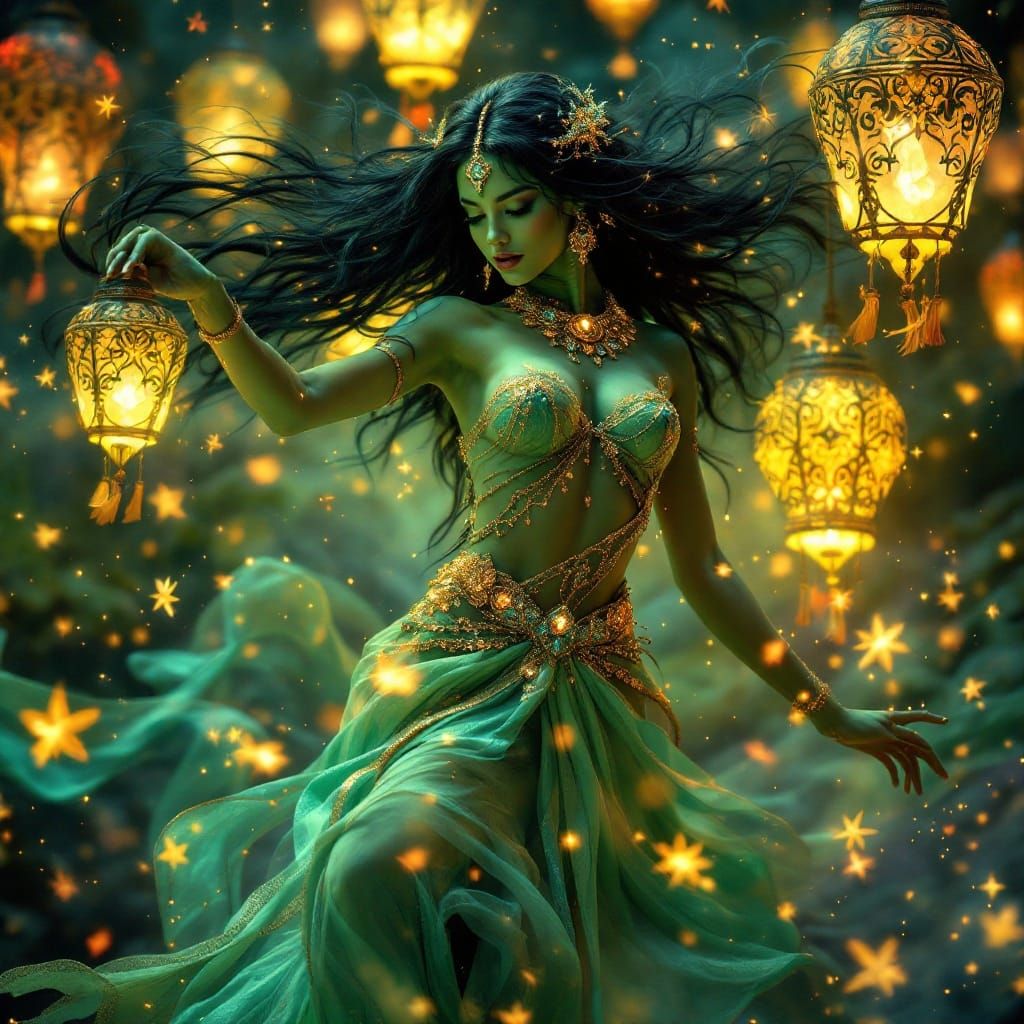 Mystical Orion Dancer in Ancient, Shimmering Silks