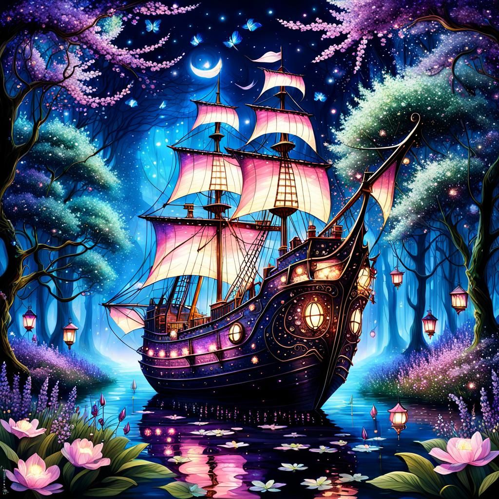 Enchanted Galleon in Magical Woodland Illumination
