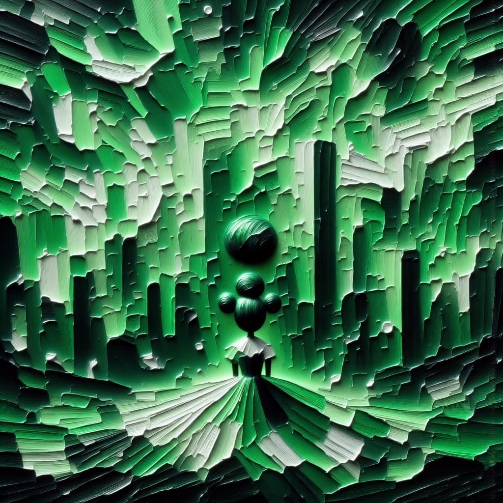 Emerald Cityscape at Sunset in Impasto Style