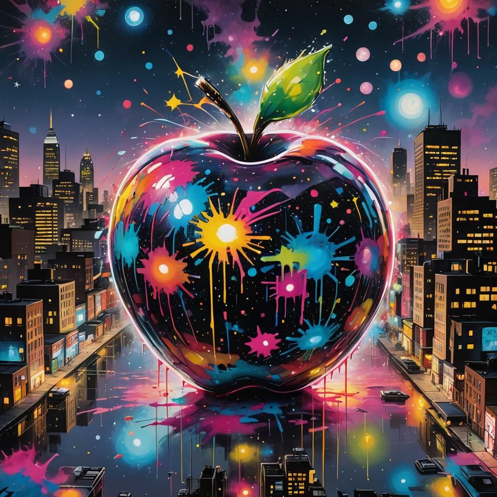 Crystal Apple Filled with Cosmic Graffiti Art